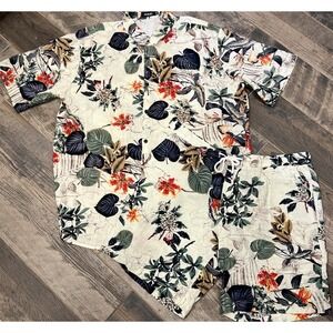 New Jogal Men's 2 Pc Hawaiian Floral Pattern Beach Set Short & Shorts Size XXL